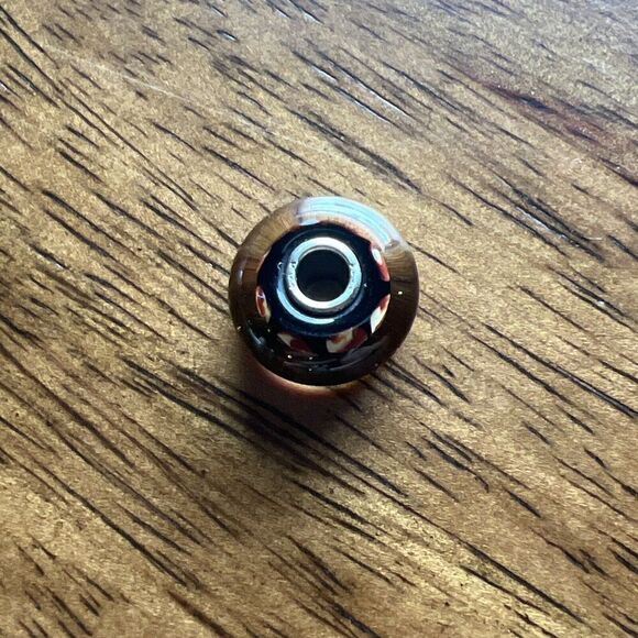 Trollbeads 925 Glass Black & Toffee Colored Designs Single Bead Charm - Picture 4 of 5